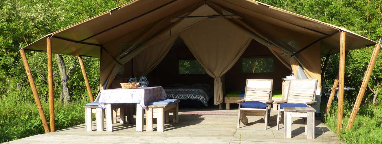 Furnished safari tent with a private veranda