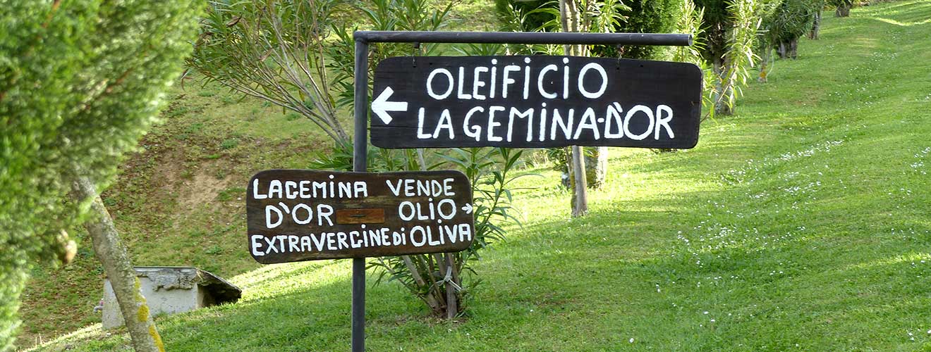 Cartelli presso l’uliveto La Gemina d’Or